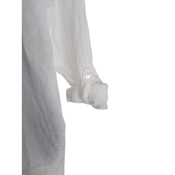 Rosemarine Linen Blouse Roll Tab Sleeve Hi-Low Hem Italy - Picture 10 of 16